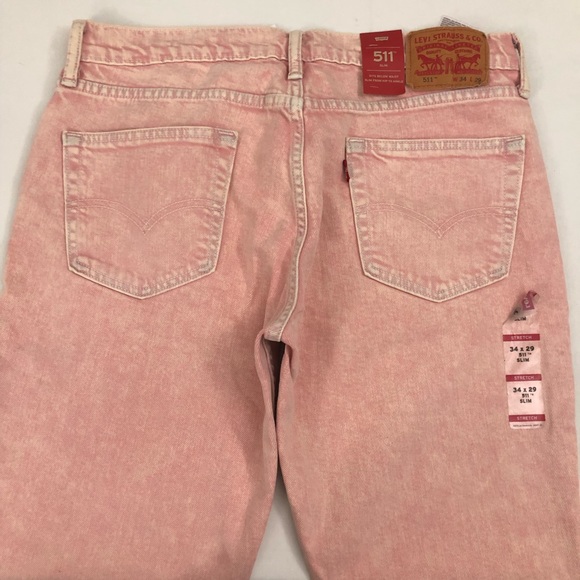 Men’s Levis 511 Sz 34/29 Pink Slim Fit Jeans - Picture 13 of 16
